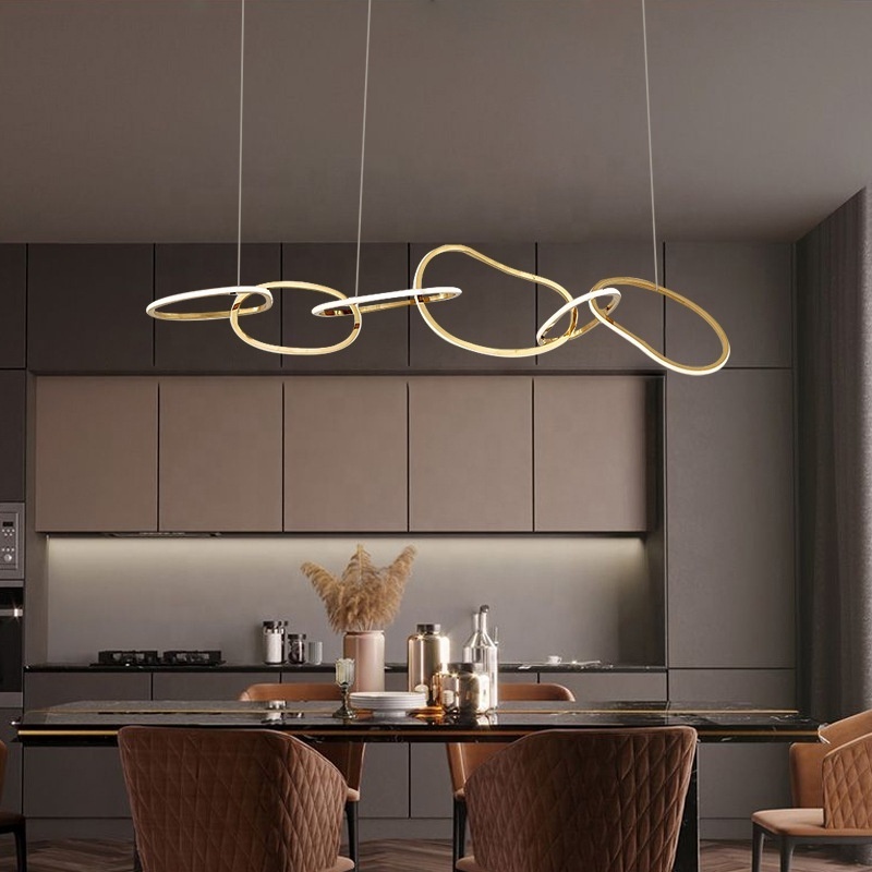 Hanging Pendant Lamps Modern Circle Ring Ceiling Lights Led Project Hotel Decorative Chandeliers Gold Stainless Steel 90 Gua 360