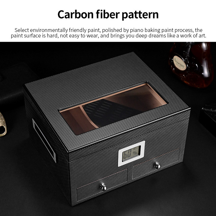 CIGARLOONG Portable Large Capacity Cedar Wood Double Layer Commercial Cigar Humidors Built-in Hygrometer and Humidifier