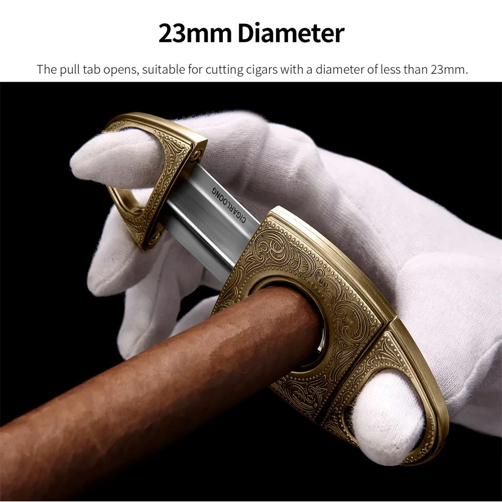 Metal Lighter Cigar Cutter V Cut Set Sharp Guillotine Windproof Lighter Luxury Carved With Gift Box Smoking Accessories