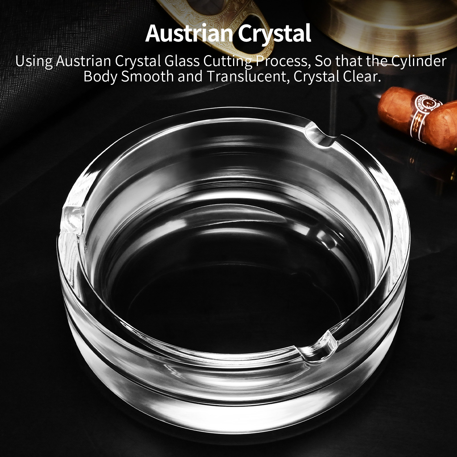 CIGARLOONG Handmade in Austrian Crystal and Copper Cigar Ashtray European Style Big Stand Cigar Ashtray Cigar Glass Ashtray