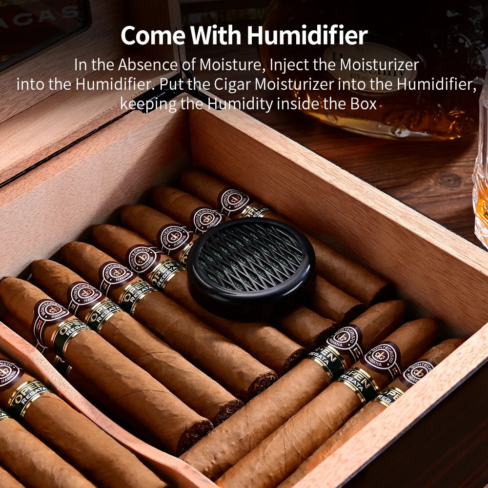 CIGARLOONG For 50 Humidors with Hygrometer and Humidifier, Cedar Wood Large Capacity Cigar Humidor