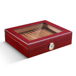 CIGARLOONG Cedar Wood Humidor with Built-in Hygrometer Box Humidifier, Holds 35 Cigars Piano Lacquer Cigar Humidor