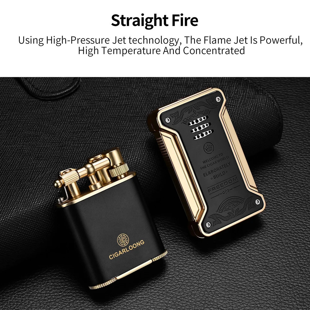 Luxury Ebony Ashtray Windproof Metal Lighter Portable Cigar Tube Cutter Knife Drill Cigarette Holder Cigar Accessories Set 10pcs