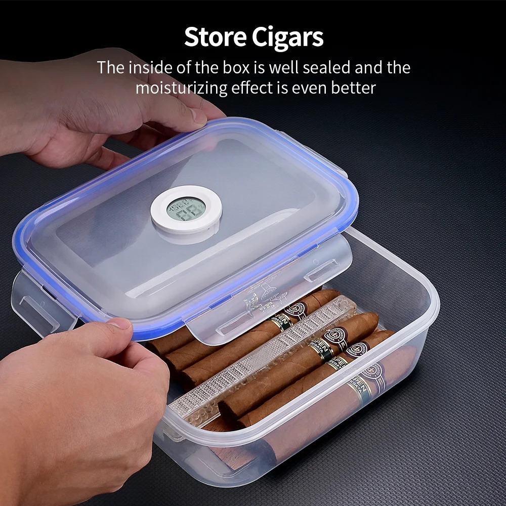 L CIGARLOONG Cigar Case Plastic Transparent Fit 15-20 Cigar Humidor Box with Humidifier Hygrometer