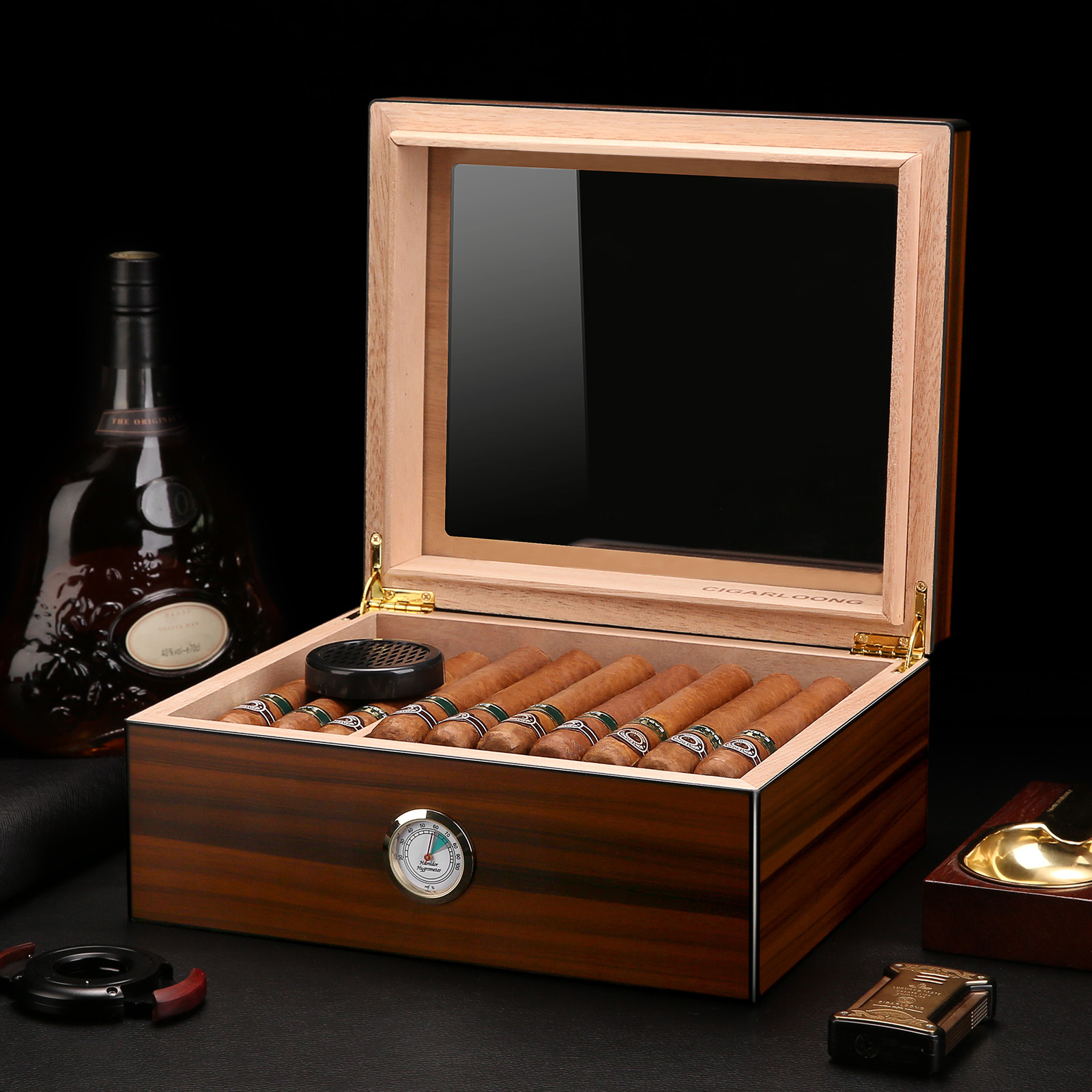 Classic Portable Travel Cigar Humidor with Humidifier and Hygrometer Compartment Cigar Box  display Case