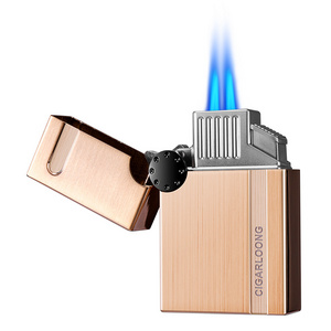 CIGARLOONG Double Fire Torch Jet Cigar Lighter Built Cutter Smoking Accessories All in One Cigar Lighter Metal