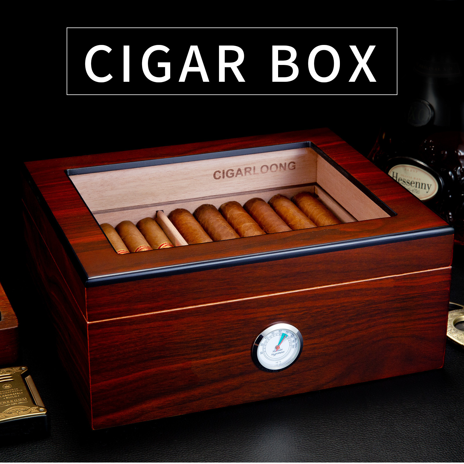 CIGARLOONG Spanish Cedar Wood Custom Cigar Humidor Box Case Personalized Gift Humidor for Travel vaper