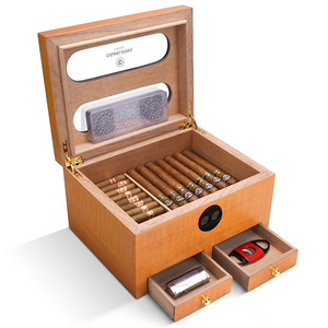 CIGARLOONG Built-in Humidifier and Hygrometer Cigar Humidor, Large Capacity Double Layer with Two Drawer Cedar Wood Humidor