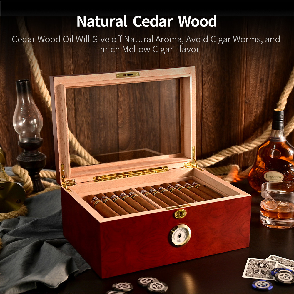 CIGARLOONG deluxe cigar humidifier hand-made wooden cigar box desktop humidifier equipped with hygrometer and humidifier