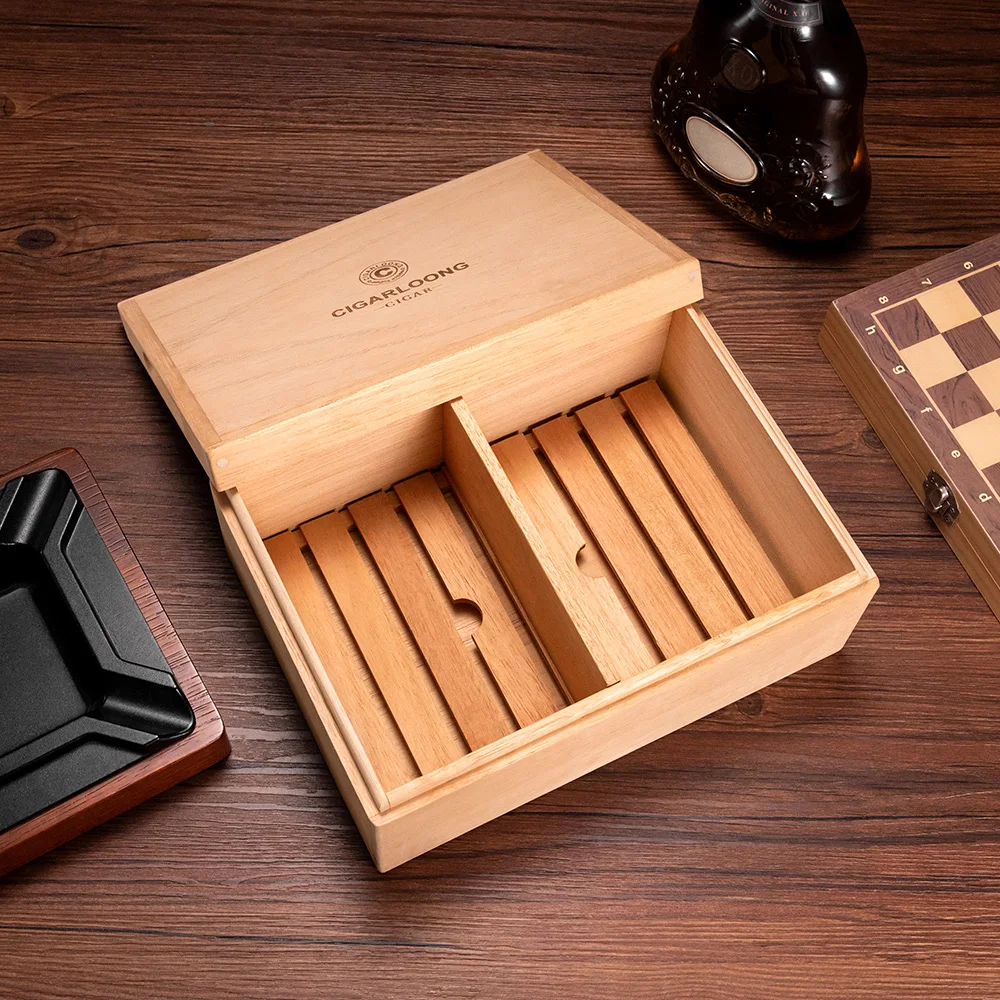 CIGARLOONG Unlacquered cigar box with compartments, Spanish cedar wood large capacity cigar humidor