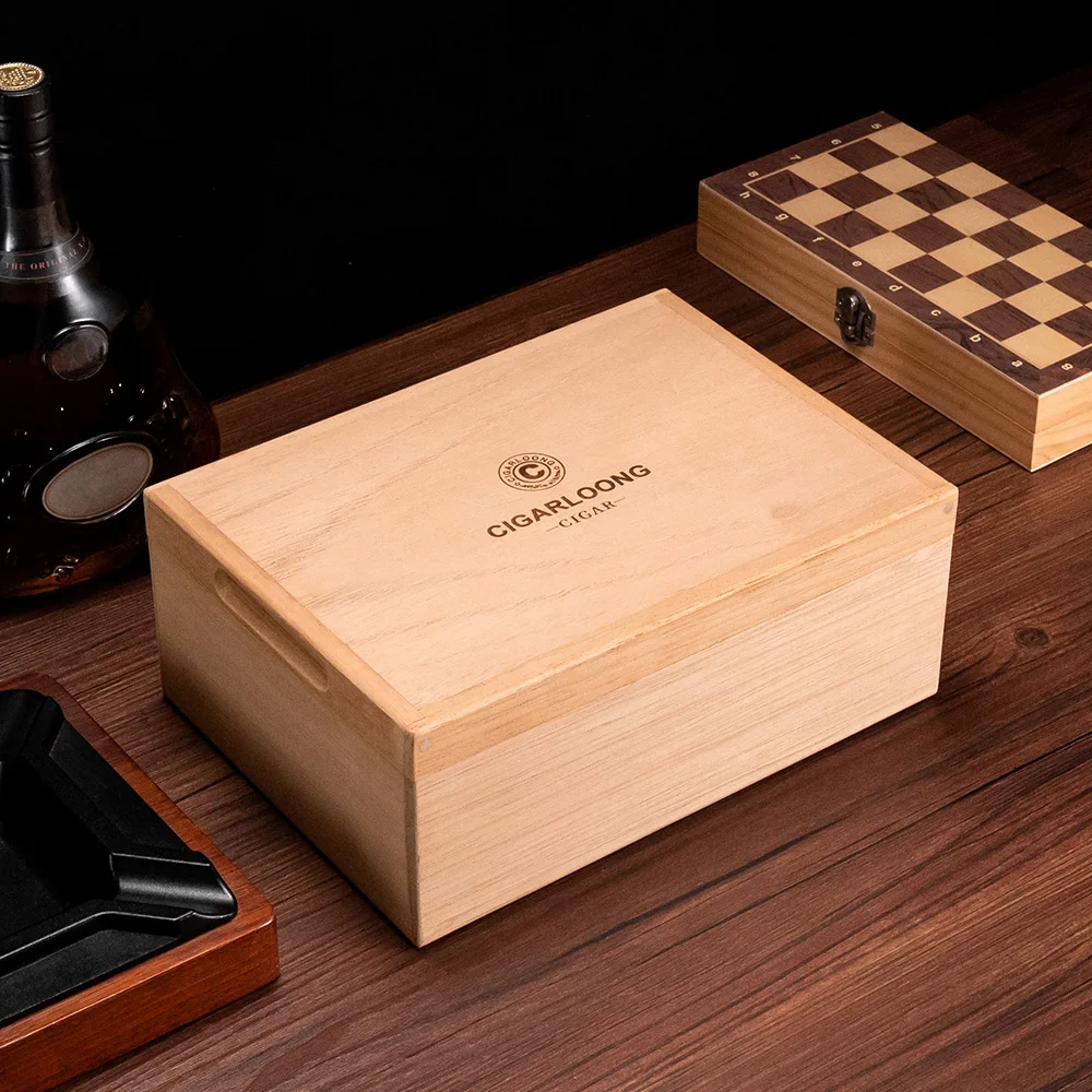 CIGARLOONG Unlacquered cigar box with compartments, Spanish cedar wood large capacity cigar humidor