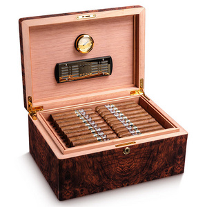 CIGARLOONG Cedar Wood Cigar Humidor with Built-in Hygrometer Holds 50 Piano Baked Paint Cigar Box CA-050S