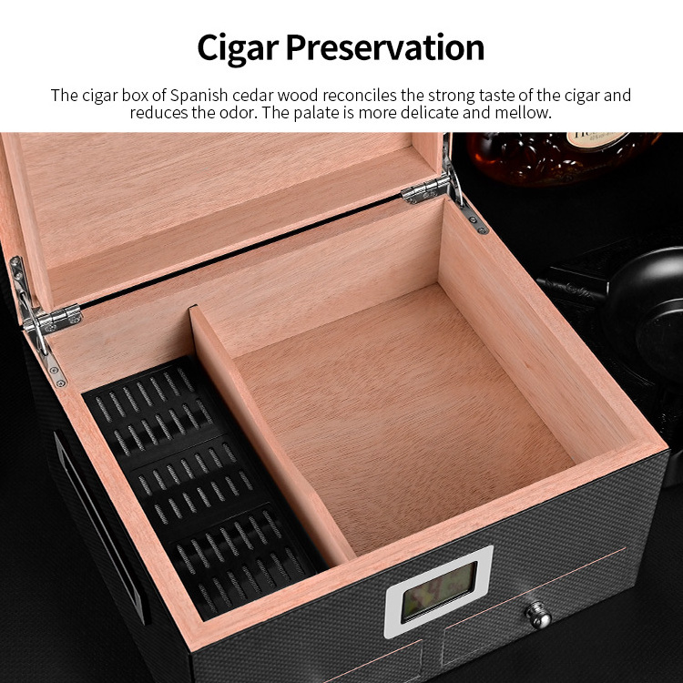 CIGARLOONG Portable Large Capacity Cedar Wood Double Layer Commercial Cigar Humidors Built-in Hygrometer and Humidifier