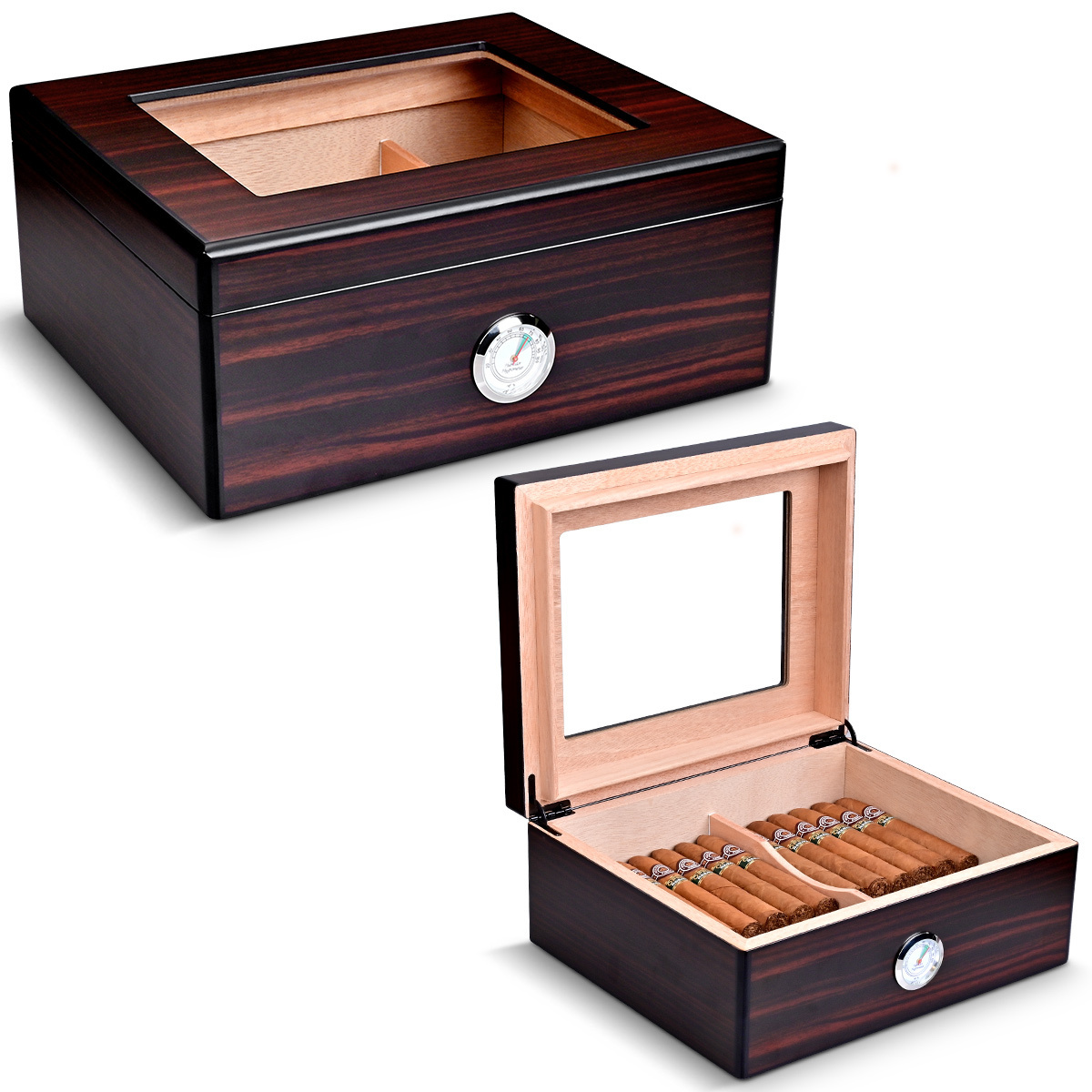 CIGARLOONG Luxury Portable Wooden Cedar Wood Lined Glass Top Cigar Storage Box custom Cigar Humidor Case china