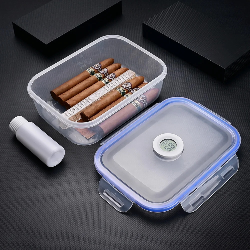 L CIGARLOONG Cigar Case Plastic Transparent Fit 15-20 Cigar Humidor Box with Humidifier Hygrometer