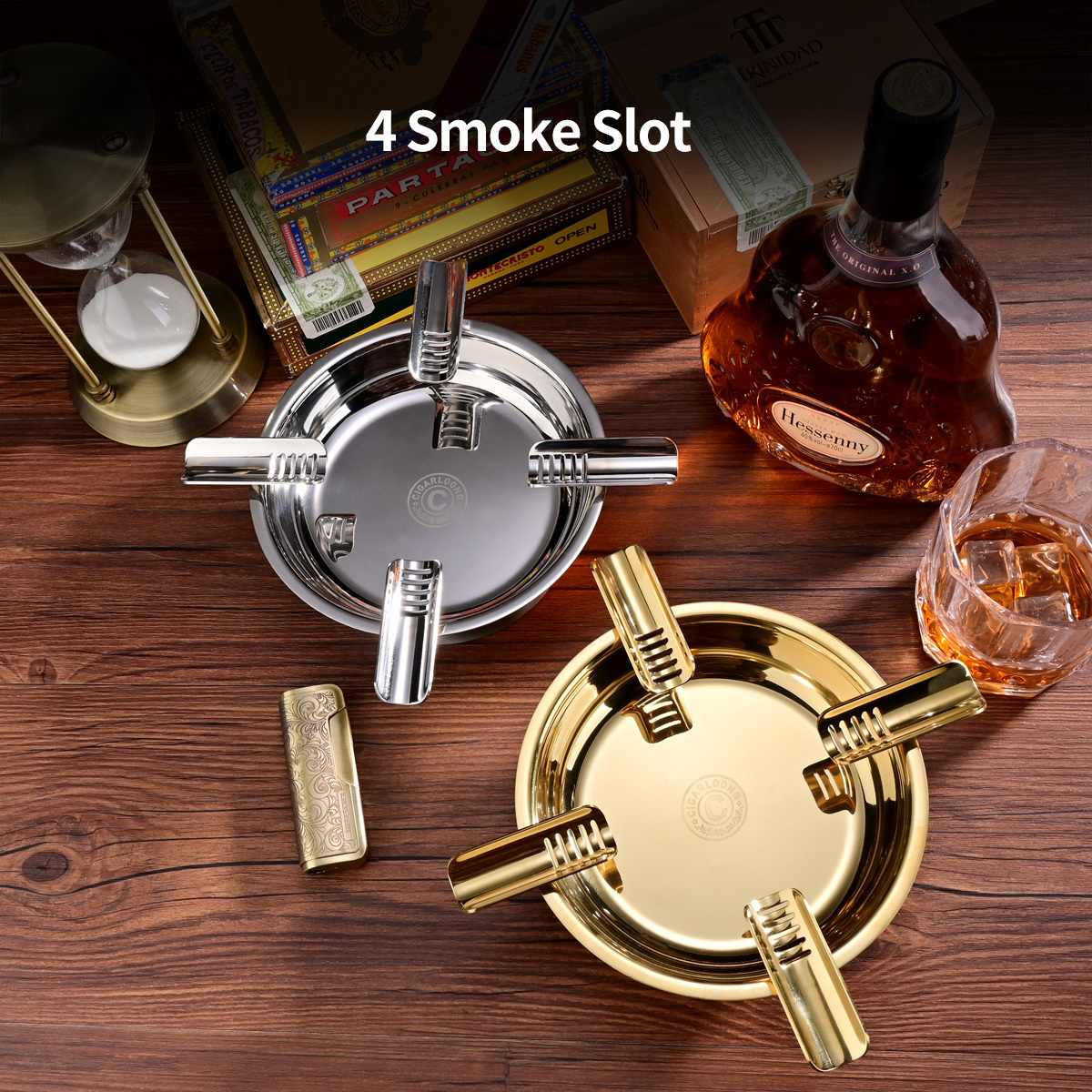 CIGARLOONG Most Popular Cigar Ashtray Smoking Accessories 4 Smoke Cigar Gifts Set Ashtray Cigar Ashtray Silver