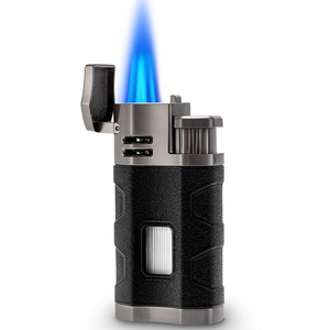 luxury triple jet flame custom cigar lighter wholesale torch butane lighters with cigar cutter for cigars