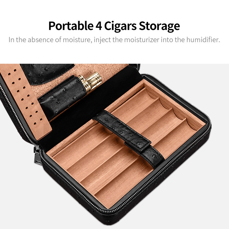 CIGARLOONG Cigar Cutter Straight Lighter Portable Travelling Cigar Case, Cowhide Lined Cedar Wood Humidor