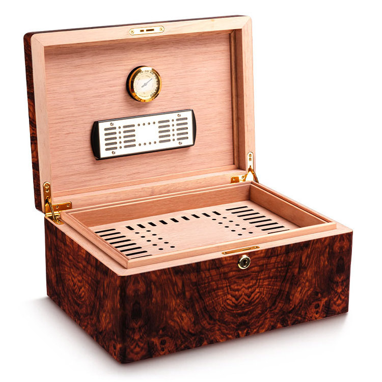 CIGARLOONG Cedar Wood Cigar Humidor with Built-in Hygrometer Holds 50 Piano Baked Paint Cigar Box CA-050S