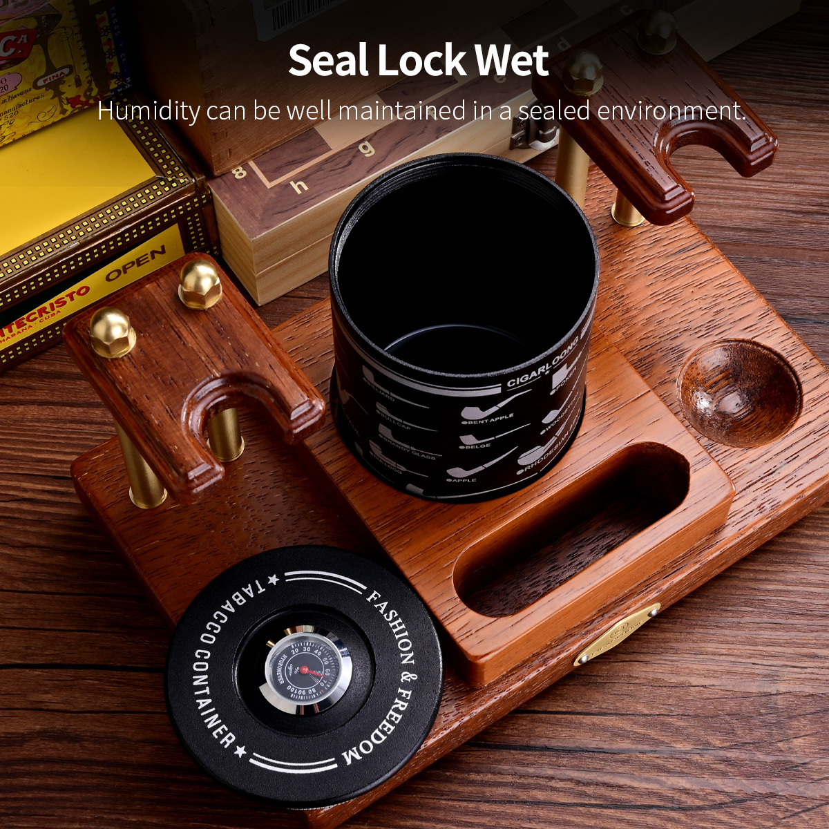 W Cigar tobacco humidifier pipe tobacco box sealed jar with hygrometer and humidity locking cylinder Tube Travel Portable