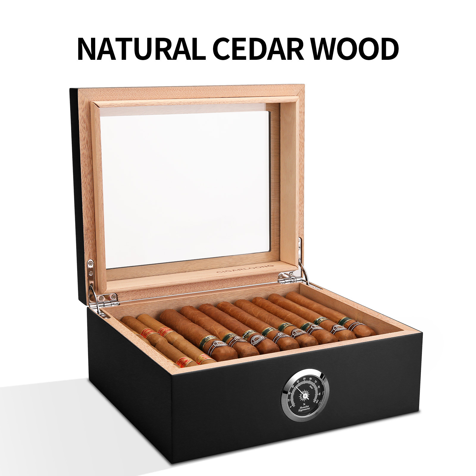 a CIGARLOONG Good Quality with Hygrometer Humidifier and Divider cigar humidor custom cigar box