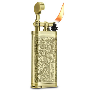 Cigar Drill Pipe Lighter Press Bronze Antique Silver Unique Patterns Portable Multifunction Gift Box Cigar Lighter