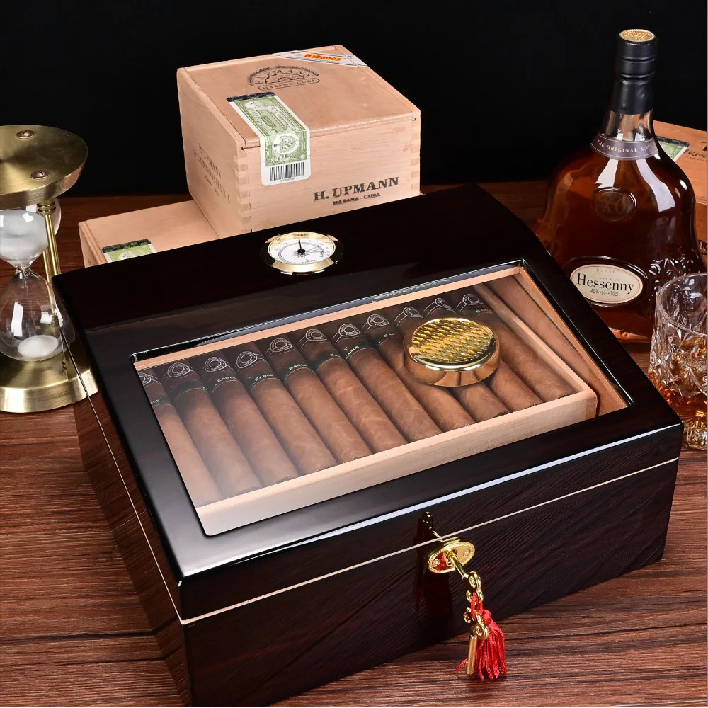 CIGARLOONG Double Storage Cigar Humidor with Safety Lock and Metal Hinge for 40 Cedarwood Cigar Humidors