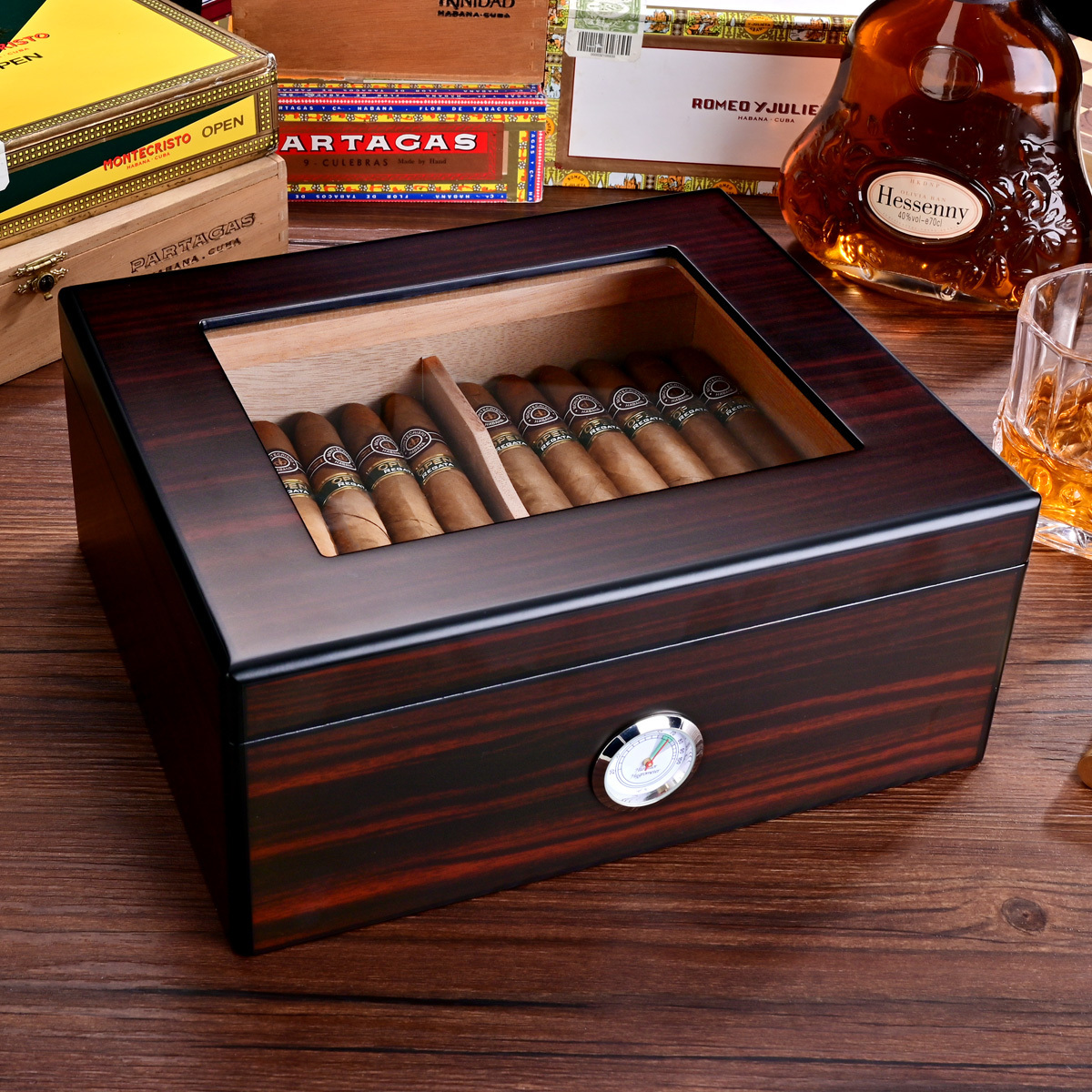 CIGARLOONG Luxury Portable Wooden Cedar Wood Lined Glass Top Cigar Storage Box custom Cigar Humidor Case china