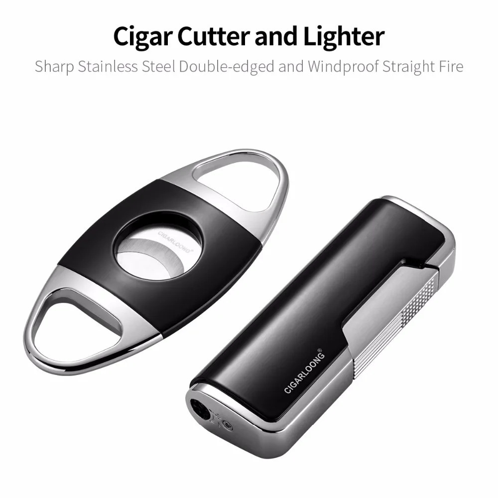 Cigar ashtray 3-piece set of portable windproof lighter with double-edged sword cigar knife and ashtray