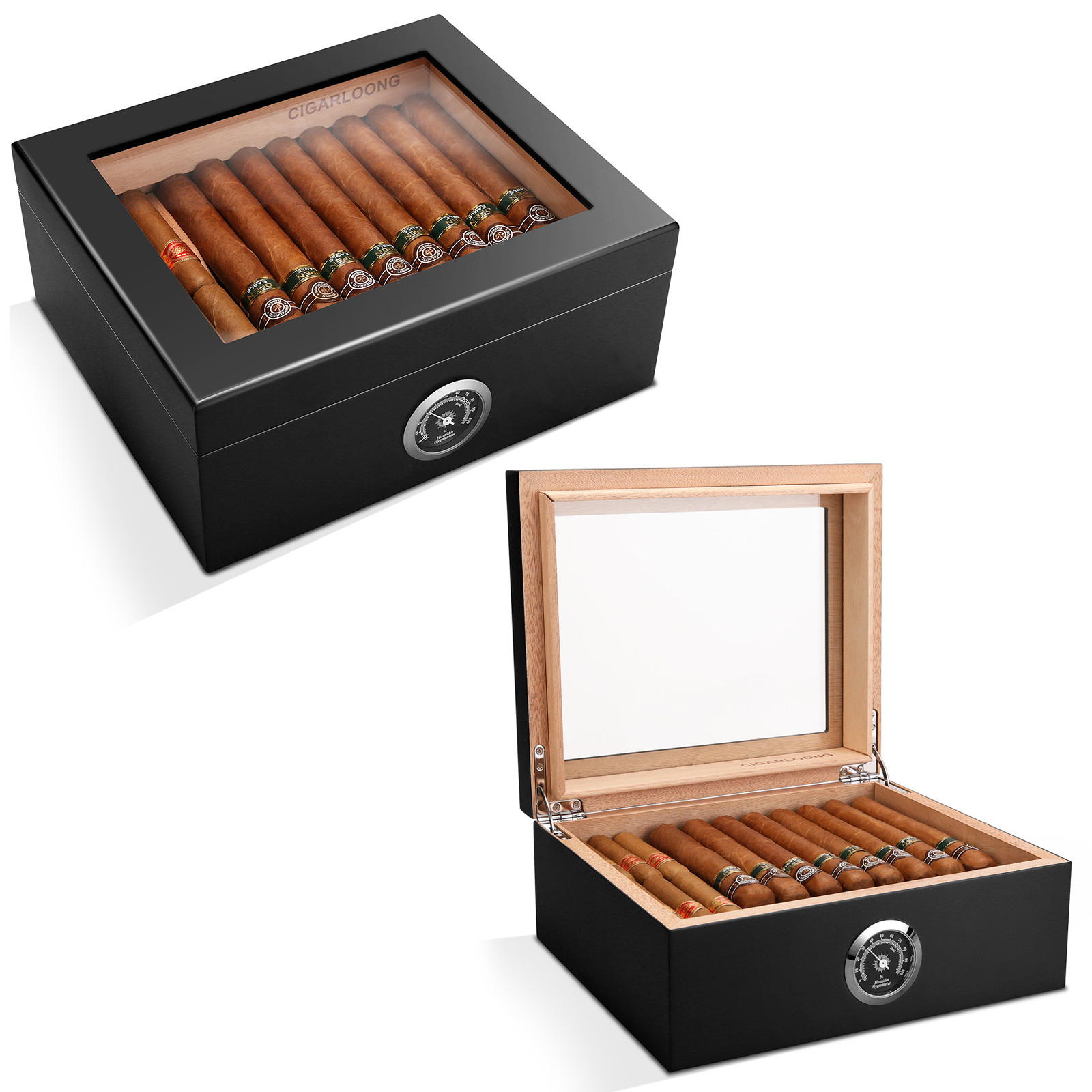 a CIGARLOONG Good Quality with Hygrometer Humidifier and Divider cigar humidor custom cigar box