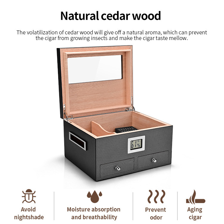 CIGARLOONG Portable Large Capacity Cedar Wood Double Layer Commercial Cigar Humidors Built-in Hygrometer and Humidifier