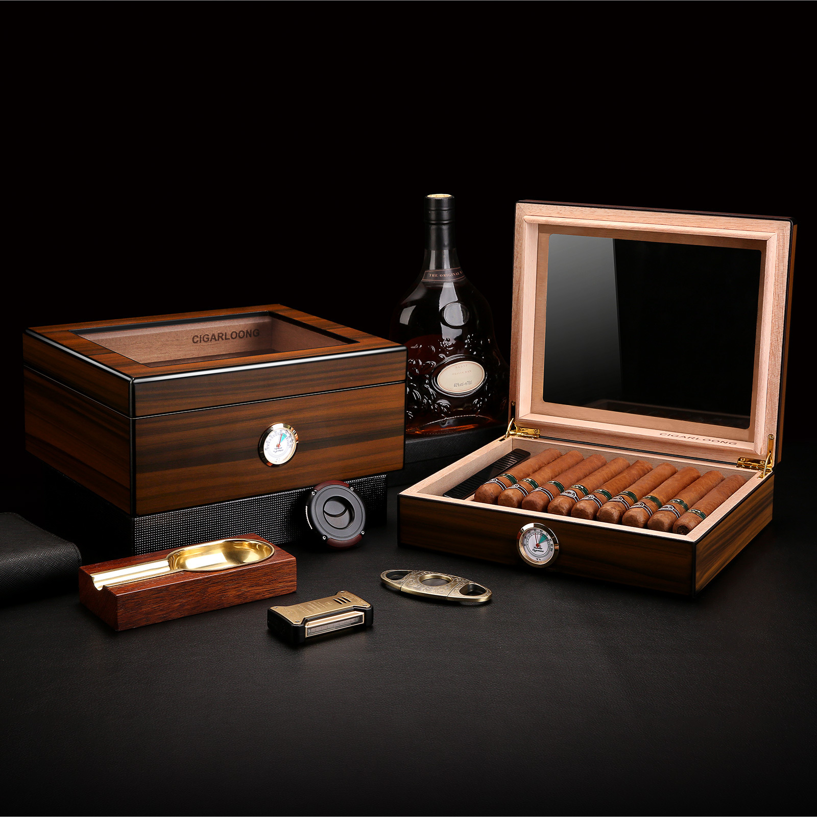 Classic Portable Travel Cigar Humidor with Humidifier and Hygrometer Compartment Cigar Box  display Case