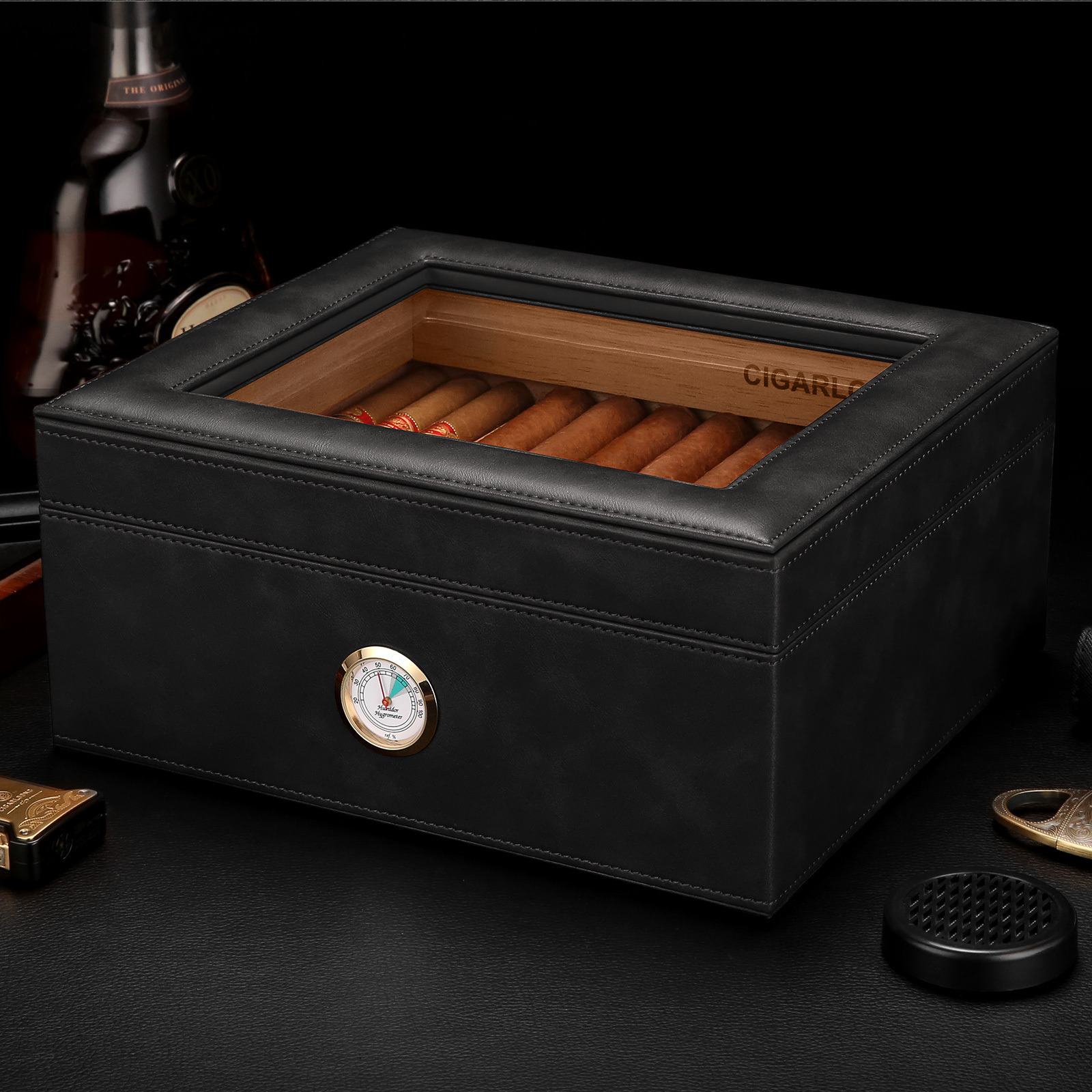 CIGARLOONG Hot selling Cigar moisturizing tool Equipped with a humidifier hygrometer custom wooden cigar box humidor