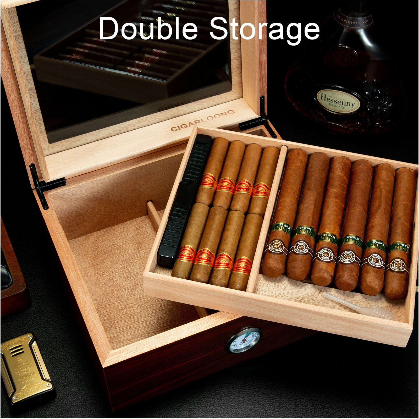 CIGARLOONG Spanish Cedar Wood Custom Cigar Humidor Box Case Personalized Gift Humidor for Travel vaper