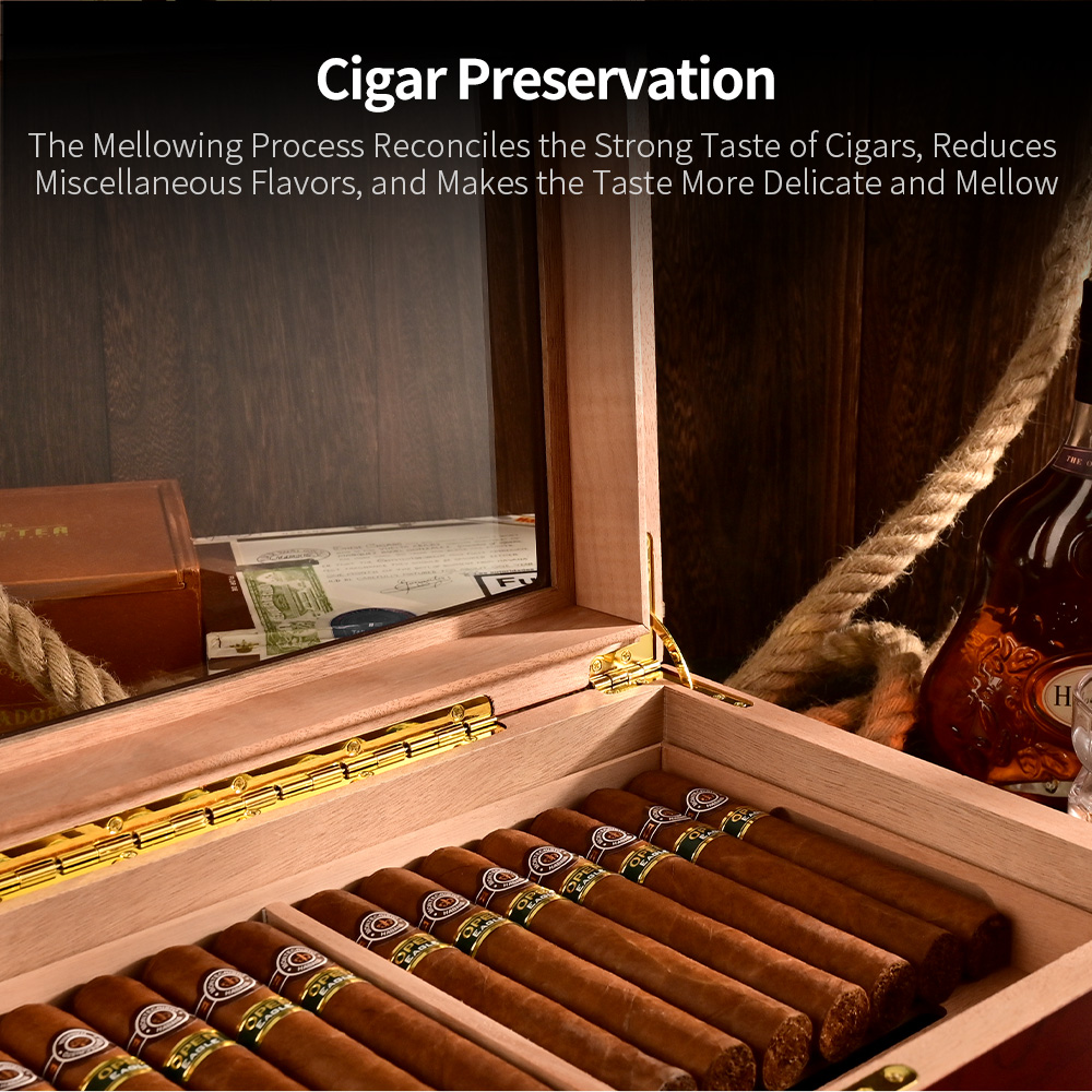 L CIGARLOONG Grain Metal Hinge Cigar box with Built-in Humidifier Cedar Wood Humidifier Cigar humidor