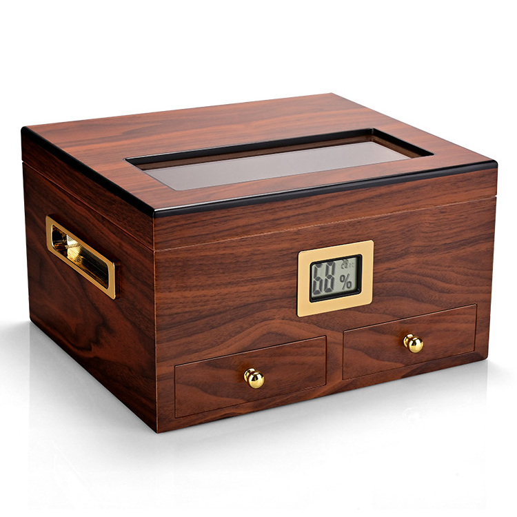 CIGARLOONG Portable Large Capacity Cedar Wood Double Layer Commercial Cigar Humidors Built-in Hygrometer and Humidifier