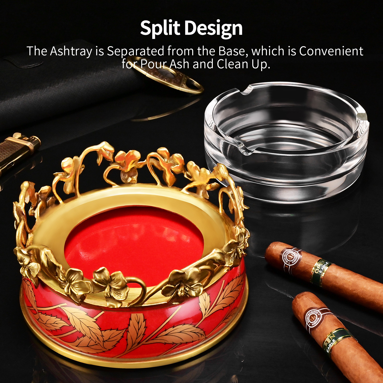 CIGARLOONG Handmade in Austrian Crystal and Copper Cigar Ashtray European Style Big Stand Cigar Ashtray Cigar Glass Ashtray