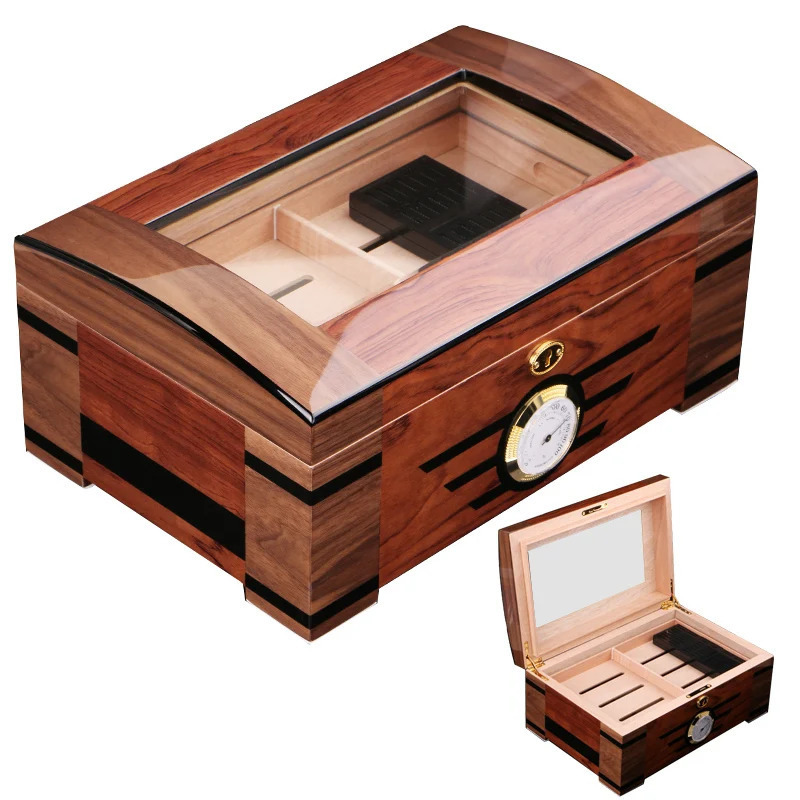 CIGARLOONG Large Capacity Humidor with Hygrometer and Humidifier, Holds Approx.100 Cigars, Double Compartment Cedar Humidor