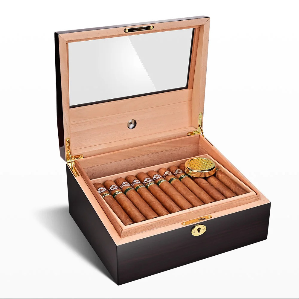 CIGARLOONG Double Storage Cigar Humidor with Safety Lock and Metal Hinge for 40 Cedarwood Cigar Humidors