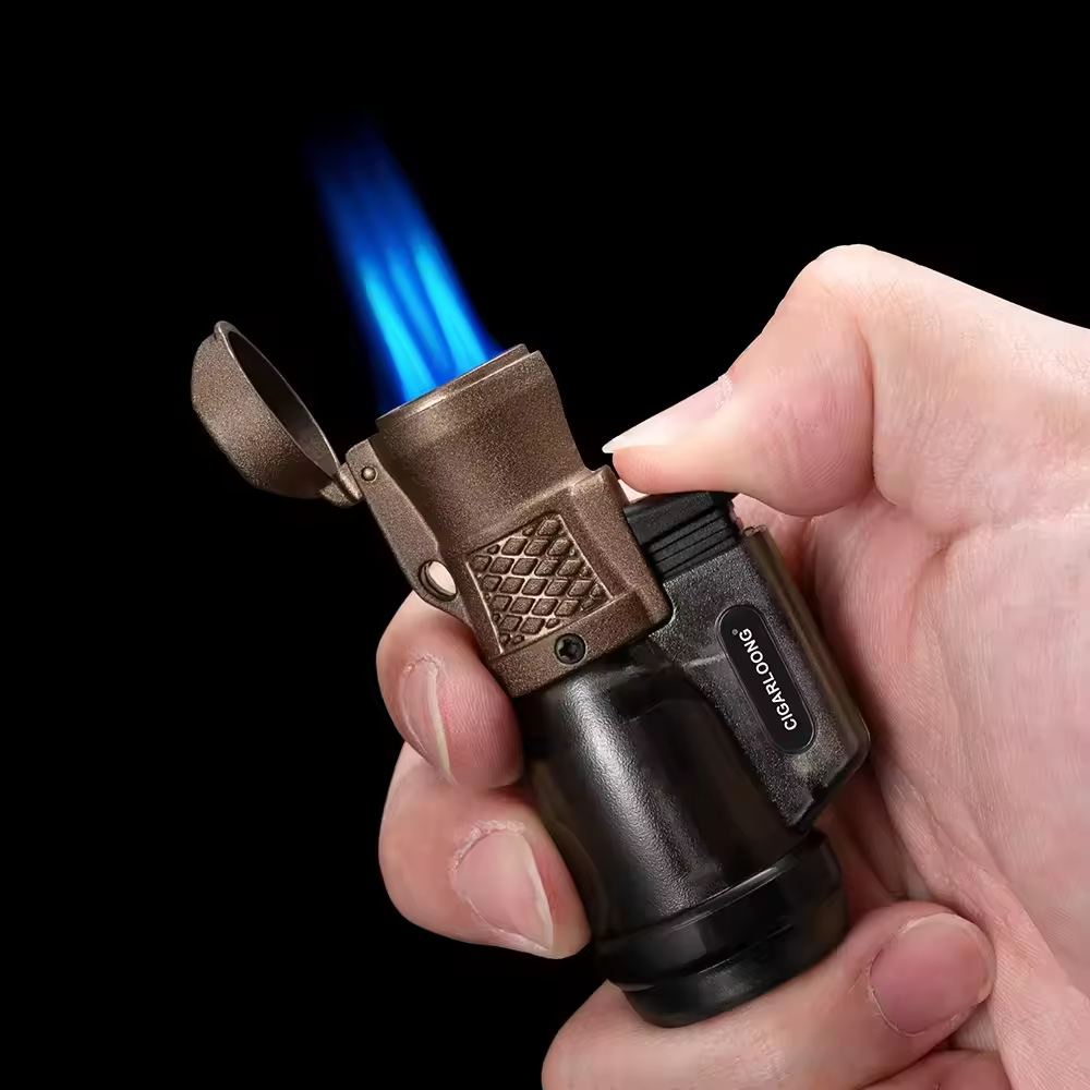 Cheap triple jet flame custom lighter cigar  torch plastic wholesale lotus cigar lighter