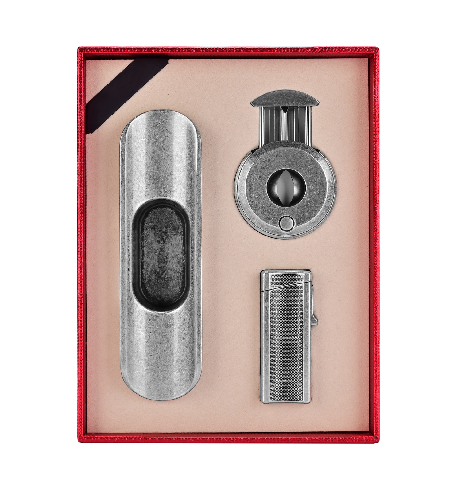 CIGARLOONG Cigar Tool Set V-type Scissors Alloy Ashtray Three Straight Punching Lighter Retro Gift Box Three Sets