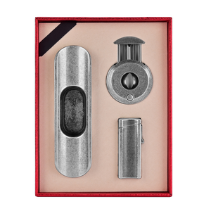 CIGARLOONG Cigar Tool Set V-type Scissors Alloy Ashtray Three Straight Punching Lighter Retro Gift Box Three Sets