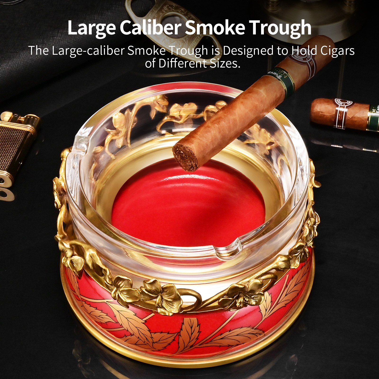 CIGARLOONG Handmade in Austrian Crystal and Copper Cigar Ashtray European Style Big Stand Cigar Ashtray Cigar Glass Ashtray