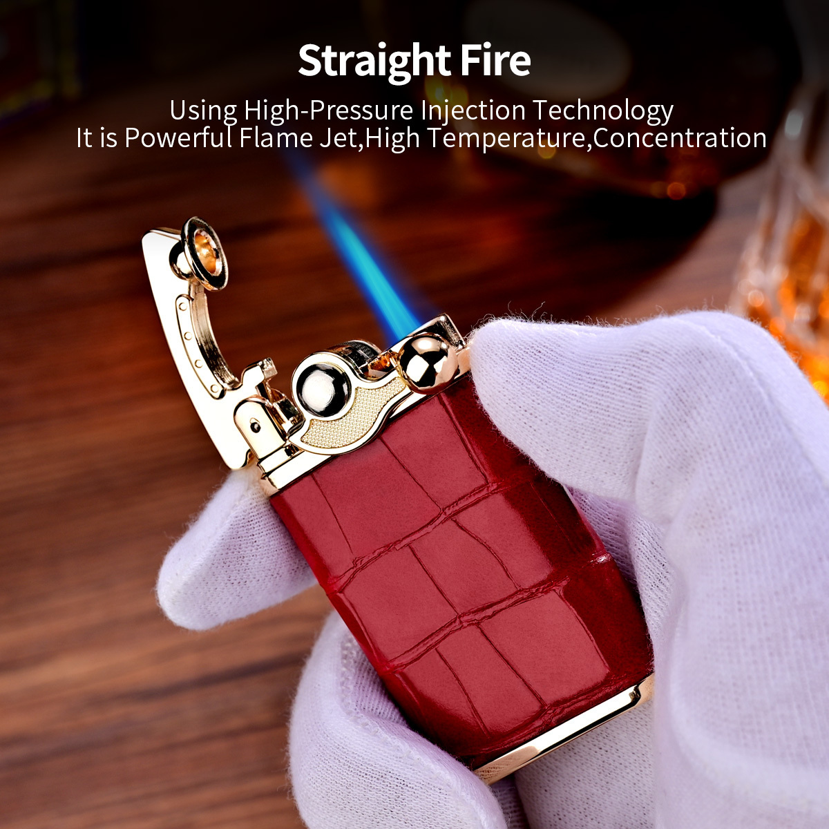 Best Selling Leather Single Flame Men's  Premium Cigar Lighter Luxury Windproof Metal Cigar Torch Lighter