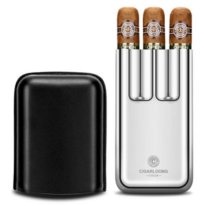 CIGARLOONG 3pcs Gift Wrapped Cigar Accessories, Portable Travel Personalized Cowhide Cigar Case