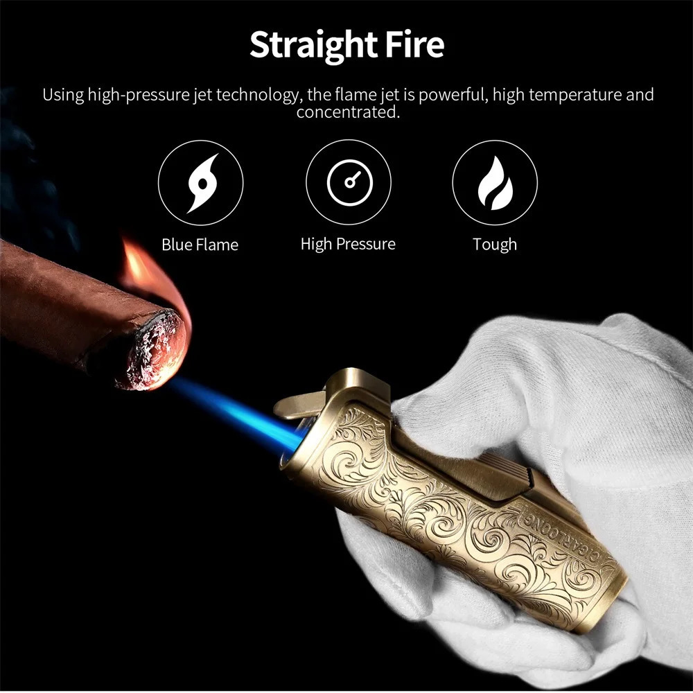 Metal Lighter Cigar Cutter V Cut Set Sharp Guillotine Windproof Lighter Luxury Carved With Gift Box Smoking Accessories