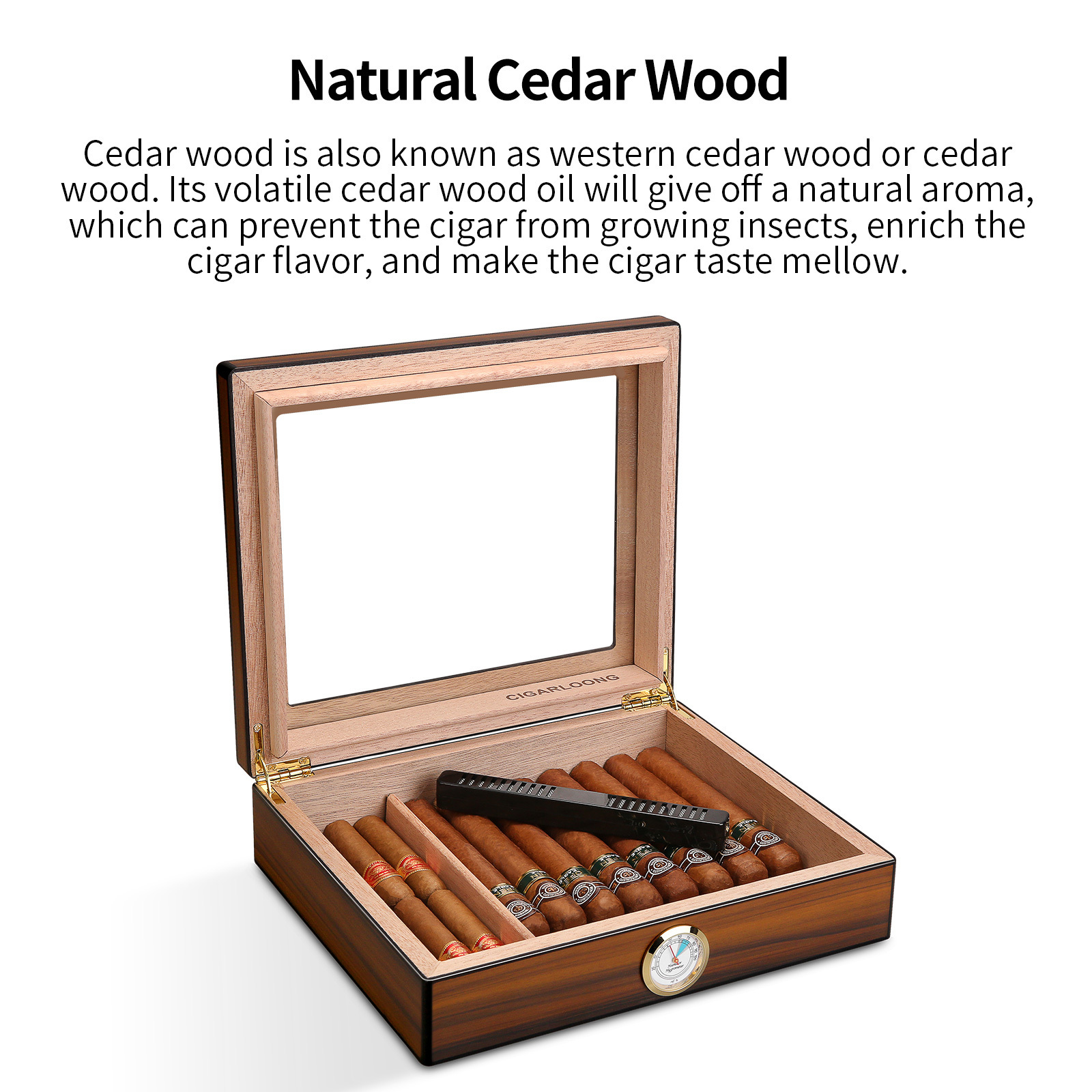 Classic Portable Travel Cigar Humidor with Humidifier and Hygrometer Compartment Cigar Box  display Case