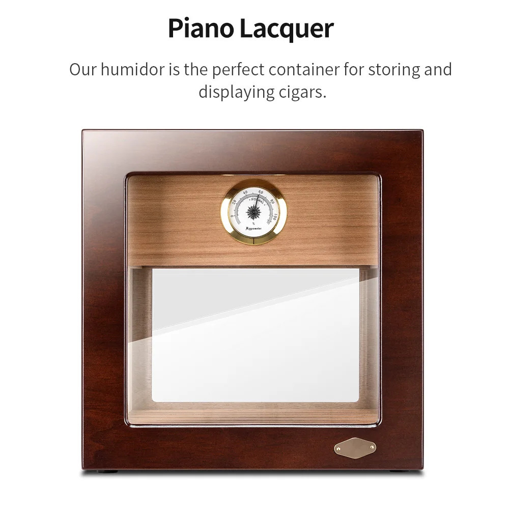 CIGARLOONG Cedar Wood Box for 150 Cigars, Large Capacity Double Layer Partitioned Piano Lacquer Cigar Humidor