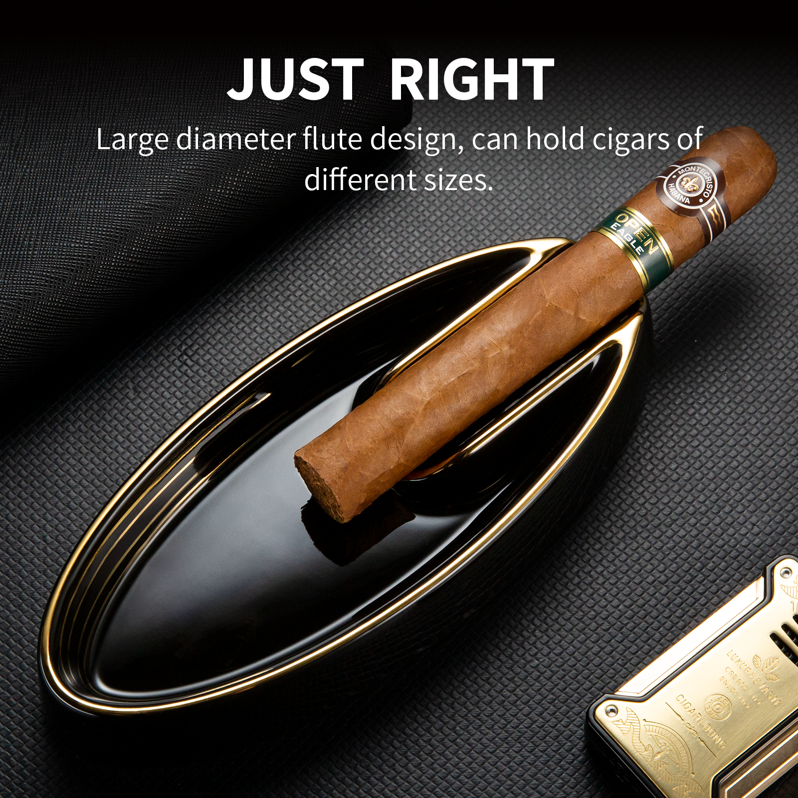 CIGARLOONG Durable and easy to clean Gilt Ceramic Cigar Ashtray for Travel Home Outdoor Cigar Ashtray