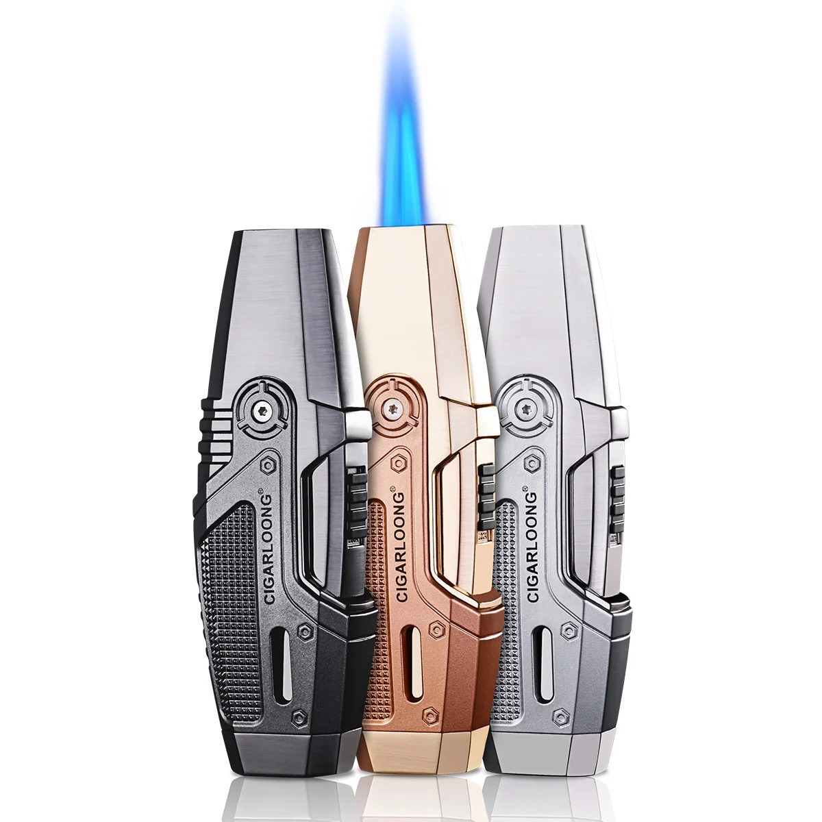 Cigar Lighter Double Barrel Power Lighter, Windproof Direct Punch Window Lock Flame Switch Titanium Cigarettes Gas Alloy,alloy